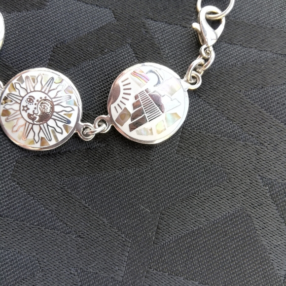 🌱 Native Bracelet-Mayan Symbols Abalone Inlay MEXICO Silver-Vintage - Picture 16 of 17